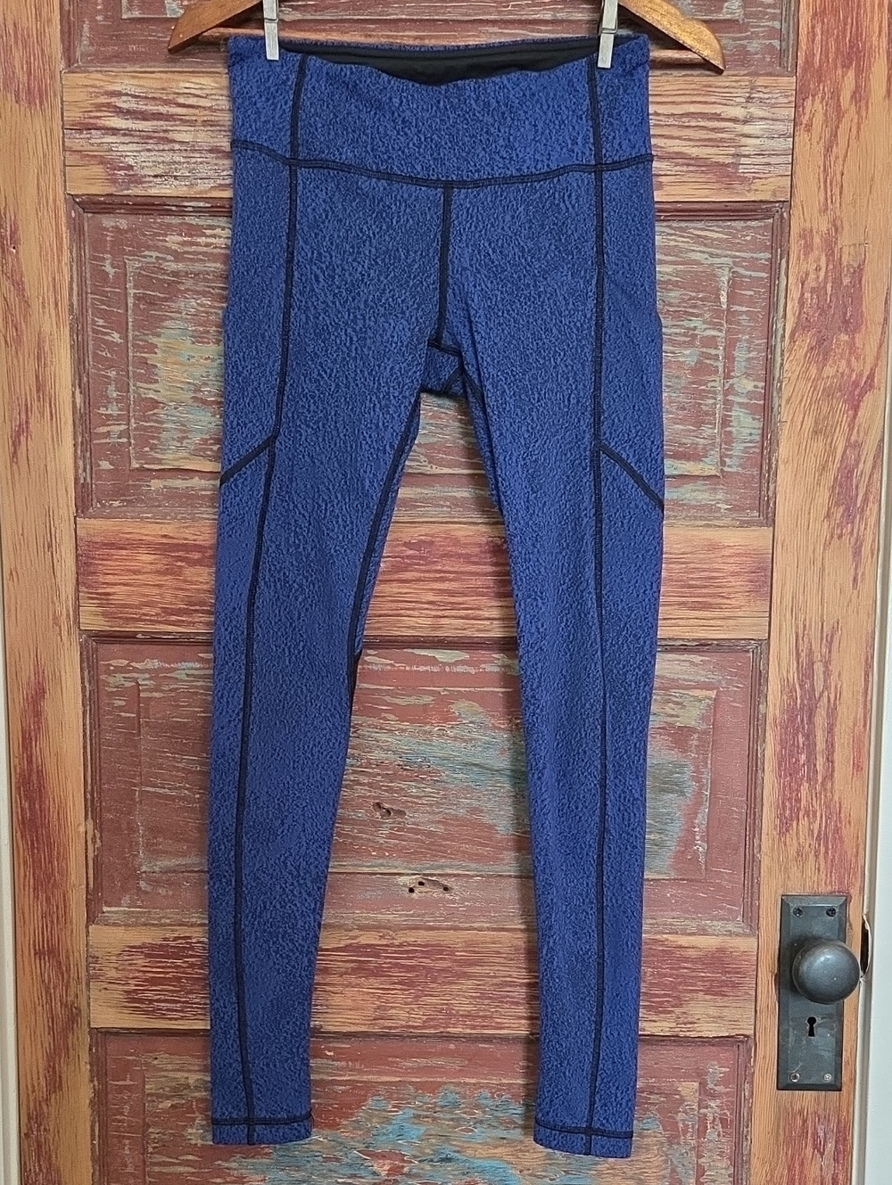 lululemon Deep Blue Textured Mid-Rise 5-Pocket Running Leggings with Drawstring